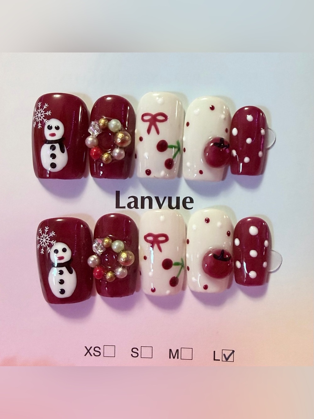 Burgundy & Cream Holiday Nail Set